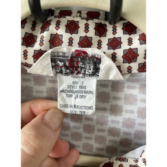 Vintage Sears The Shirt PermaPress Polyester Patterned Button Up Shirt Size 38 - Picture 3 of 7